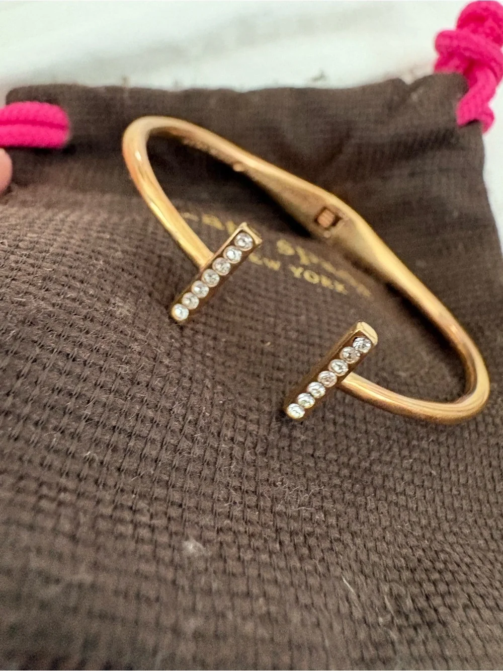 kate spade gold T-bar crystal open cuff bracelet